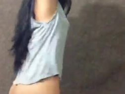 Sexy brunette amateur gf took off on webcam.