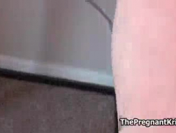 Pregnant blonde teen playing with her glorom friend.