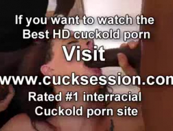 Cuckold girl sucks hub scand for a titjob.