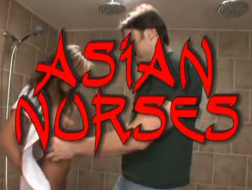 Kinky Asian nurses are having a steamy threesome with their patient, on the floor