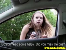Stranded brunette Lesbian Couples Fuck In The Car