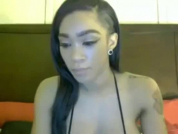 Skinny, black bitch and a guy who is not her partner are about to cum while
