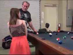 Busty teen bent over the pool table and getting fucked