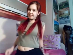 Redhead teenie in red underwear sucking dick
