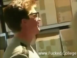 Teen sucks dildo and gets assfucked