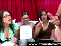 CFNM Latina lesbos welcome the stud