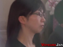 Japanese brunette babe is getting fucked while fisting her cunt with moment of orgasm