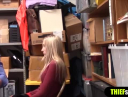 Incredible blonde shoplifter got herself into a locked place and spent the night there getting fucked.