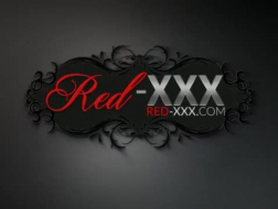 Red xxx beginner sucking and rubbing a monster dick.