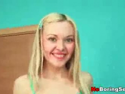 Skinny blonde babe with small tits is supposed to go as a prostitute, but she better do very good.
