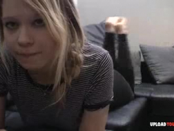 Busty blonde teen sucking cocks on web cam.