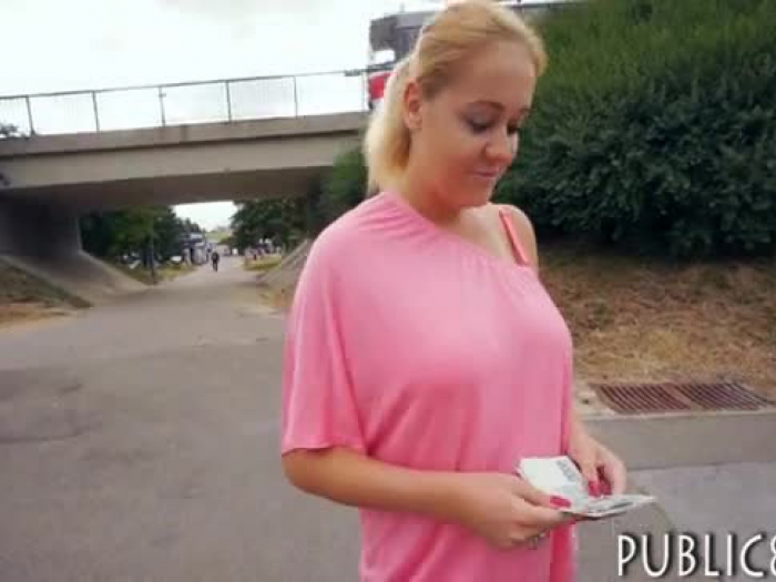 ample all-natural bra-stuffers dame paid to display her tits and drill in public