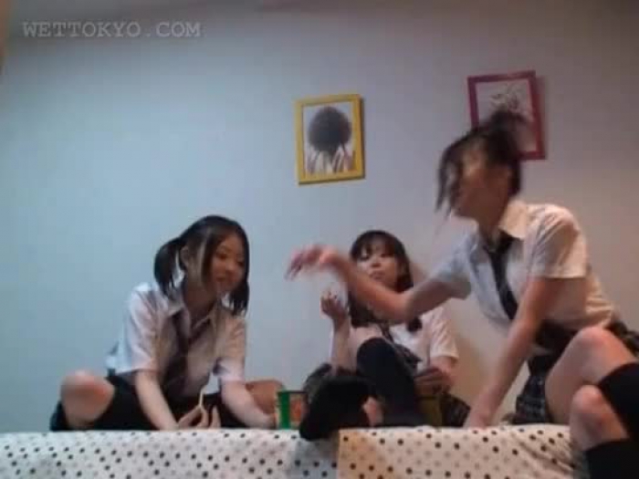 asian teenager schoolgirls toying hookup games in college apartment