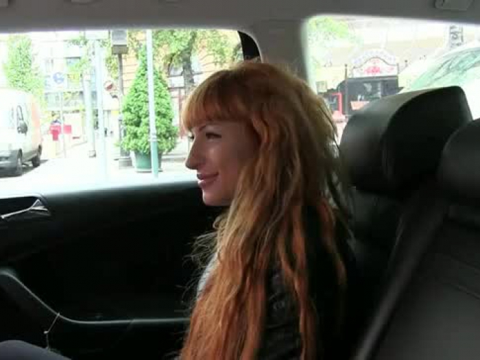lengthy crimson hair fledgling plumbed in fake taxi